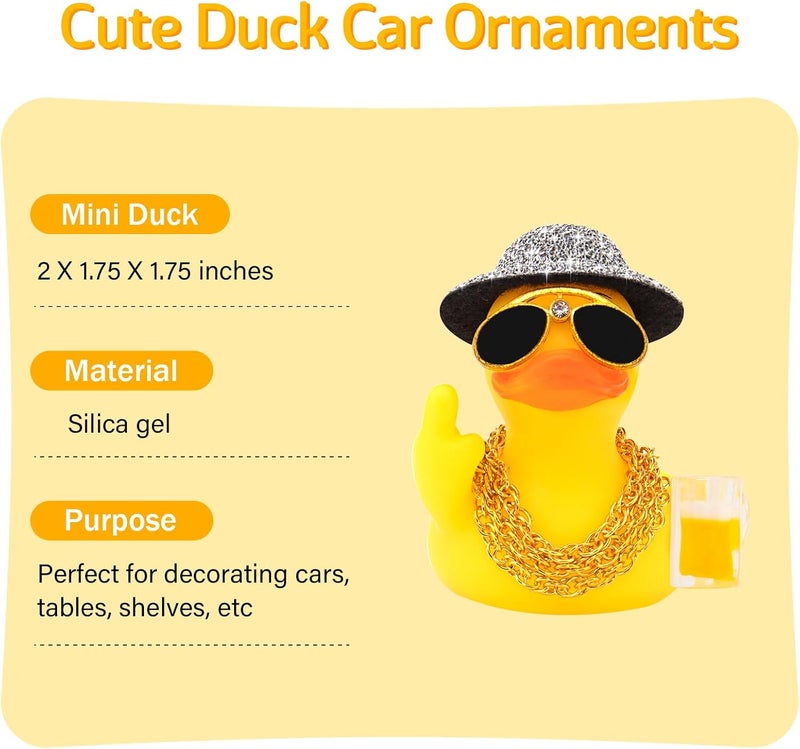 wonuu Rubber Duck Car Ornament Funny Dashboard Decorations Quirky Decor Car Accessories, Silver - Image 4